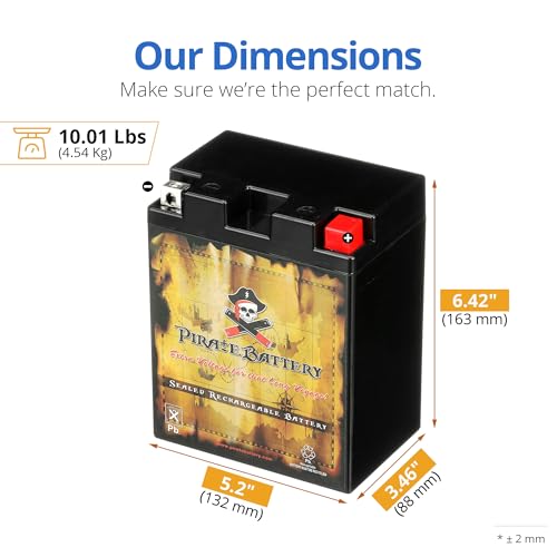 Image of Pirate Battery YB14L-A2 12V 190 CCA AGM - Maintenance-Free 14 Ah Battery for ATV, Motorcycle, Scooter, UTV, Snowmobile - T3 Nut & Bolt Terminal - Fits Polaris Sportsman 90, Honda Spree NQ50