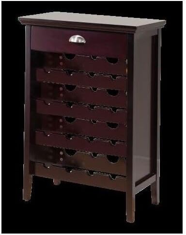 Dark Cherry Wood Wine Rack Transitional Rectangle Cabinet Design Holds 16 Bottles Storage for Home Bar 24" x 13" x 34"