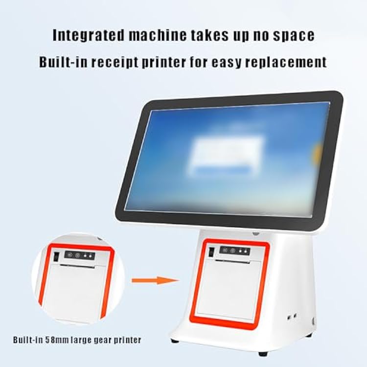 Smart Cash Register, All-in-One Cash Register, LCD Touch Screen Cash Monitor, 101 Keys Cash Register Keypad, with Thermal Printer (Black B)