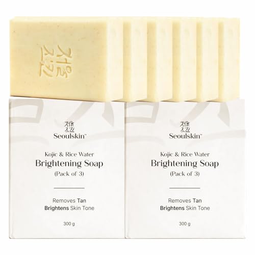 Image of Seoulskin Kojic & Rice Water Brightening Soap (Pack of 6) | For Glowing Skin, Pigmentation, Dark Spots & Tan Removal | Paraben-Free | For Men & Women | All Skin Types