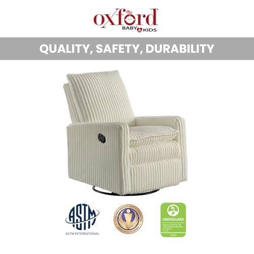 Image of Oxford Baby Uptown Upholstered Glider Recliner Rocking Chair 360 Swivel for Nursery and Living Room - Corduroy, Pearl White