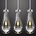 LIANGMH Raindrop Pendant Lights Kitchen Island Set of 3 Teardrop Chrome Hanging Light Fixtures Clear Solid Glass Pendant Light Modern Chandeliers for Dining Room Porch Corridor Living Room
