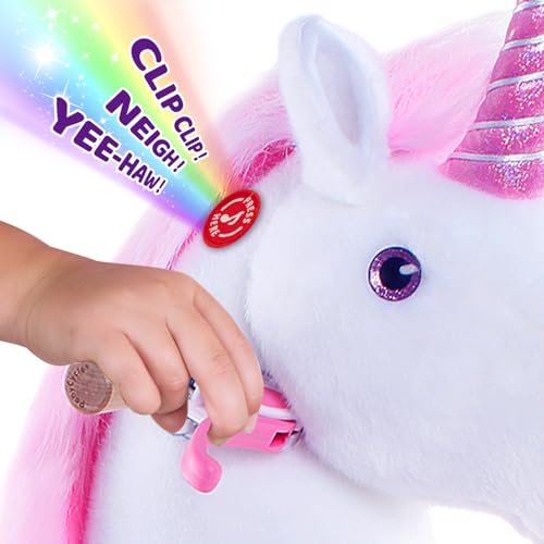 Image of PonyCycle Official Classic U Series Ride on Horse Toy Plush Walking Animal Pink Unicorn Size 4 for Age 4-8 Ux402