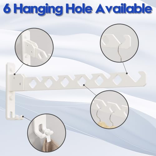 Wall Mounted Clothes Drying Rack, Wall Clothes Hanger Foldable, Laundry Hanger Hook for Bathroom, Wall Clothes Rack Indoor, Perfect for Small Spaces, White - Image 7