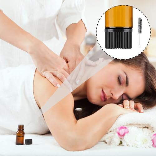 GisWell Lot de 108 petites bouteilles en verre marron à remplir, avec 1 décapsuleur pour huiles essentielles, 1 pinceau, 3 autocollants et 3 pipettes en plastique, pour huile essentielle – vue 7