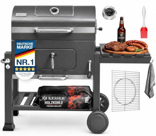 Produktfoto von KESSER® Grill Grillwagen BBQ Smoker XL Holzkohlegrill mit Deckel, Rädern, Edelstahl-Griff, Grillrost, Thermometer, &&hellip;
