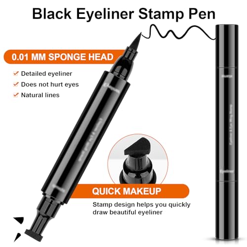 Winged Eyeliner Stamp Liquid Eyeliner Tool - 2 PCS Waterproof Black Eye Liner Pens Liquid, Long Lasting and Smudgeproof Makeup Pen 2 in 1 Winged Eyeliner Stencil - Image 3