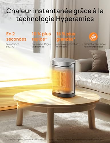 DREO Radiateur céramique 318, 1500 W, chauffage électrique pour chambre, protection contre la surchauffe et le basculement, thermostat réglable, verrouillage enfant, économie d’énergie jusqu’à 40% – Image 3