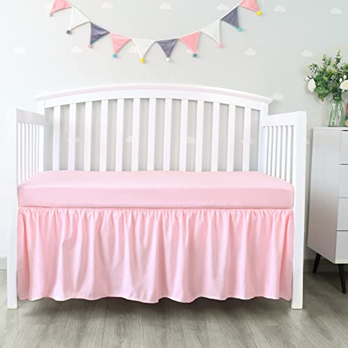 Crib Skirt Pleated Dust Ruffle Pink Nursery Room Decor for Girls Boys Crib Toddler Bedding 14' Drop fit Standard Crib Toddler Bed Skirts Machine...