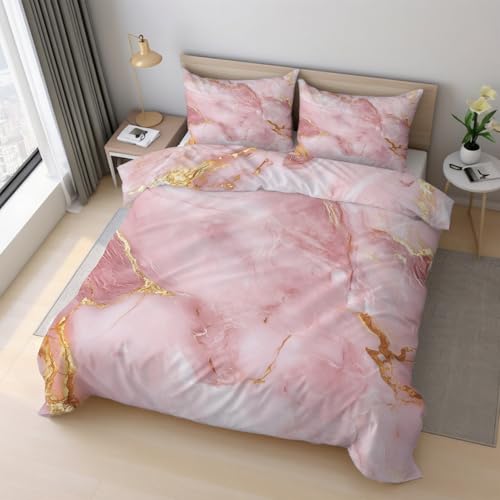 Housse de couette marbre rose 240x260 cm douce et facile à border