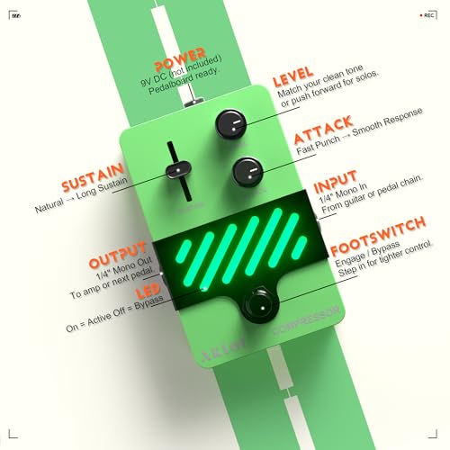 Image of AKLOT Compressor Electric Guitar Pedal: Smooth Studio-Level Compression for Clean Sustain, Dynamic Touch-Responsive Control, Level & Sustain Knobs, Mini Guitar Effect Pedal True Bypass, NEON PulseLock