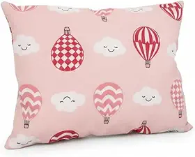 Travesseiro Infantil Bebê Antialérgico 100% Algodão Percal 200 Fios - Lavável em Máquina, Macio para Berço e Carrinho (40x30cm) (BALÃO ROSA)