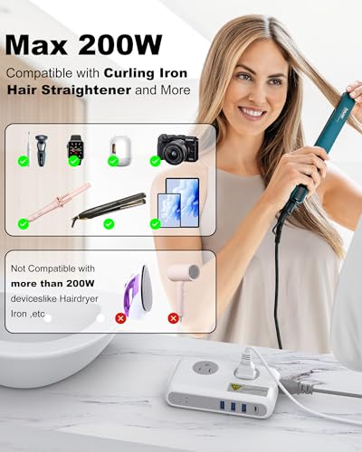 220V to 110V Voltager Converter, 230W Universal Travel Adapter with 4 USB Ports, 2 Outlets and EU/US/UK/AU/in Plug Power Converter Adapter Combo, Step Down Converter for Curling Iron, White4