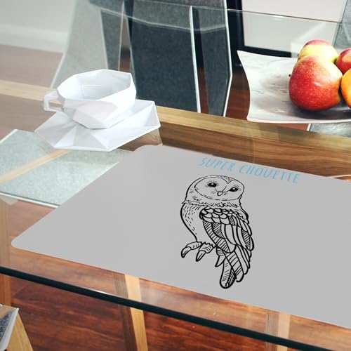 Sets de table gris en liège lot de 4 napperons grand format avec dessin illustration Chouette