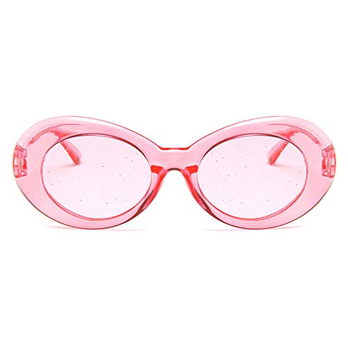 Sunglasses Women Oval Sun Glasses Glitter Lenses Eyewear Candy Colorful Classic Transparent Frame Sunglasses UV400 Retro Pink2
