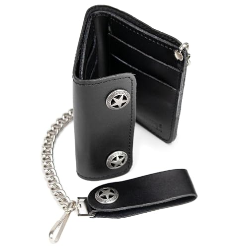 Milwaukee Leather MLW7823 Men's 4.25" Western Star Black Bi-Fold Leather Biker Wallet w/Anti-Theft Stainless Steel Chain - 4.25 Inch4