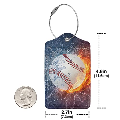 2 Packs Baseball Luggage Tags For Suitcases For Sports Men Boys Kids Travel, Name Id Card Labels Set Pu Leather With Full Back Privacy Cover Stainless Steel Loop Baggage Tags #TOP3