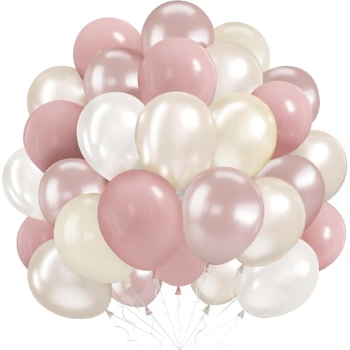 Ballons Rétro Rose Blancs, 60 Pièces Hélium Ballon Anniversaire Roses Blanc Perle Avec Rubans, 12 Pouces Ballons Rose Perle Beige Pour Mariage, Anniversair,...