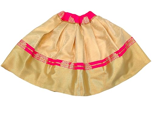 Hot Pink Banarasi Brocade Silk Top and Golden Brocade Silk Skirt Kids Lehenga Choli, Lehenga Set for Girls,3