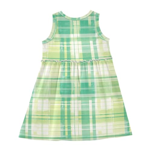 KLL Green Plaid Girl Party Dresses Swing Beach Sundress Summer Clothes O Neck2