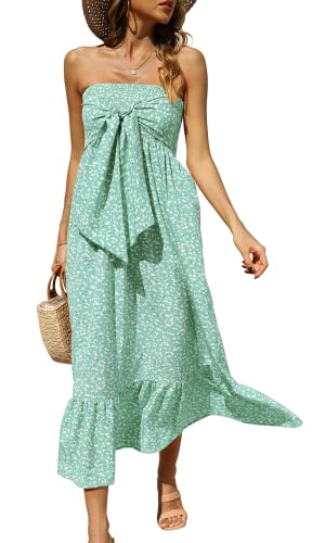Aifer Women's Strapless Bohemian Floral Printed Dresses Tube Top Off Shoulder Homecoming Flowy Long Maxi Dress Mint Green #TOP14