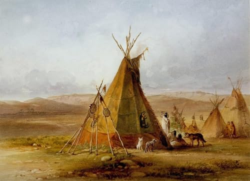 Tableau Assiniboin Tipi Karl Bodmer 60x90cm pour décoration de chambre vintage