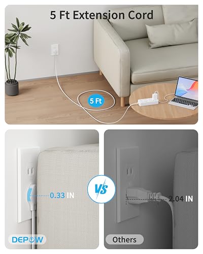 2 Prong Power Strip, 2 to 3 Prong Outlet Adapter with 8 AC & 4 USB Ports (2 USB C), 5FT Extension Cord, 1700J Two Prong Surge Protector, Wall Mountable, Ideal for Old House Non-Grounded Outlets - Image 5
