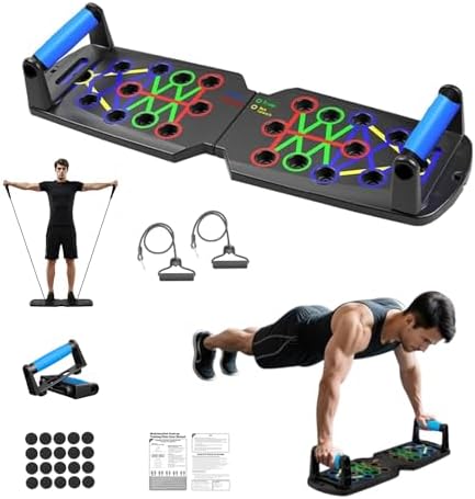 Push Up Board for Men - 15-in-1 Foldable Pushup Board with Push Up Bar, Handles & Bands, Portable Home Gym & Workout Equipmen