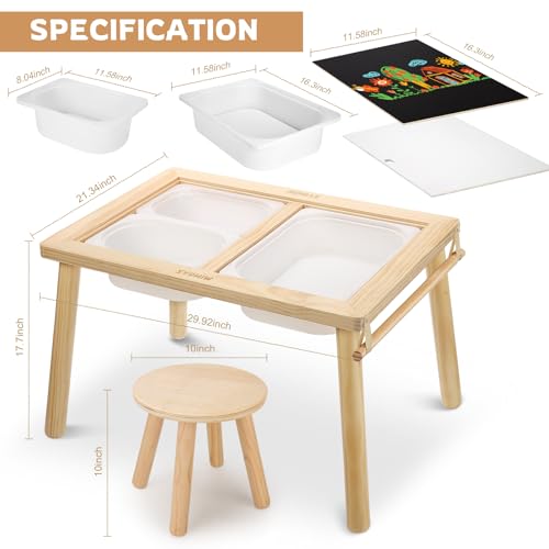 Image of WINGYZ Sensory Table and Chair Set, 3 in 1 Kids Table for Play Study Art Dining Toys Storage, Sensory Activity Tables for Toddler with Storage Bins, Children's Gifts for Boys and Girls
