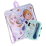 Sorrisini Children’s Lunch Box with Cutlery Set, Children’s Gym Bag, Breakfast Box for kids, Brotdose für Kinder mit Besteck, Lunchtasche for Picnic, Kindergarten, Sports Bag Frozen
