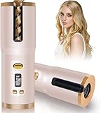 Hair Curler, Cordless Automatic, Danceheart Portable Ceramic Barrel with 6 Temperature & LCD Timer Settings Fast Heating Hair Styling,Glod1