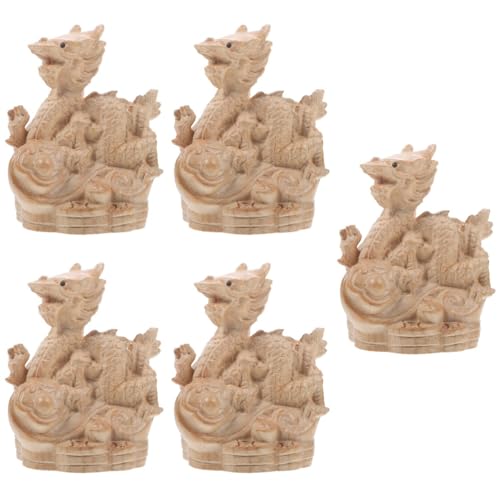 Figurine feng shui de dragon chinois : le lot de 5 ornements en bois pour offrir