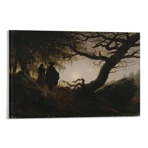 Toile Friedrich homme et femme contemplant la lune pour salon élégant