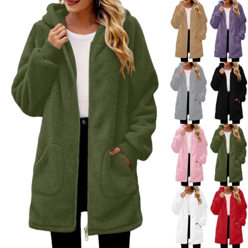 Women’s Plush Hoodie Jacket Fuzzy Zip Up Coat Long Sleeve Winter Outerwear