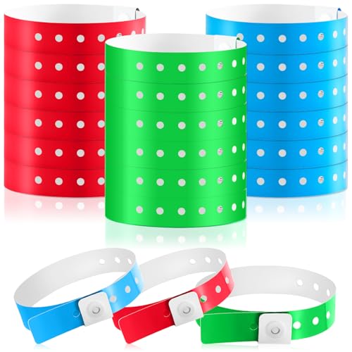 Image of Henoyso 300 Pcs Mixed Color Plastic Wristbands for Events Vinyl Waterproof Pool Wristbands Neon Color Plastic Bracelet for Party Events Arm Band Identification for Concerts Carnivals