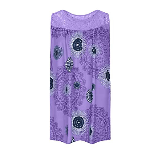 Vestidos roxos com estampa floral para meninas adolescentes, outono, inverno, sem mangas, gola redon