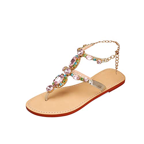 Image of ZhuLinFeng Women'S Rhinestone Gladiator Sandals Flat Wedding Sandals Gem Pearl Sparkling Bridal Bridesmaid Sandals Blue Bohemian Sandals