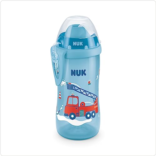 NUK Flexi Cup Trinklernbecher für Kleinkinder | 12+ Monate | 300 ml | Auslaufsicherer, weicher Trinkhalm | Clip & Schutzkappe | Blau – Ansicht 4