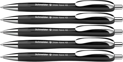 Image of Schneider Slider Rave XB 132511 Ballpoint Pen (Limited Special Edition in Black, Made in Germany) Pack of 5 Ink Colour: Blue