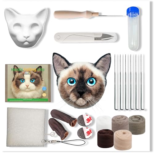 Image of MeowPick Needle Felting Kit with Cat Head Mold, Animals Needle Felting Set, DIY Wool Felt Materials Set with Felting Tool and Instruction for Quick Needle Felting Craft (Siamese)