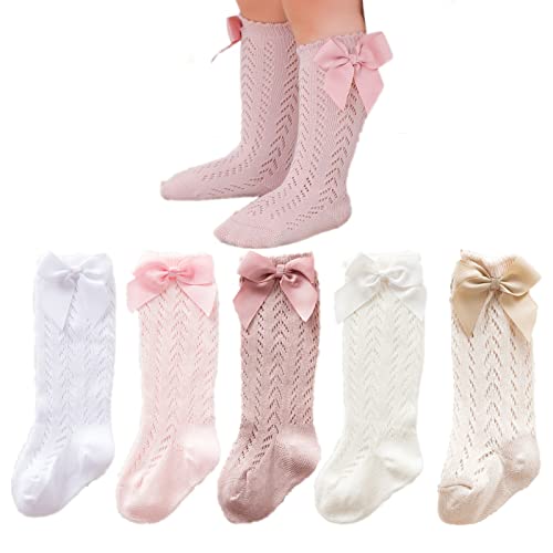 Baby Girls Knee High Socks Toddler Bow Mesh Long Stockings Infants Thin Socks For Spring Summer