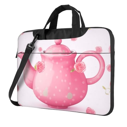 Sac ordinateur portable motif théière rose idéal pour le télétravail au café