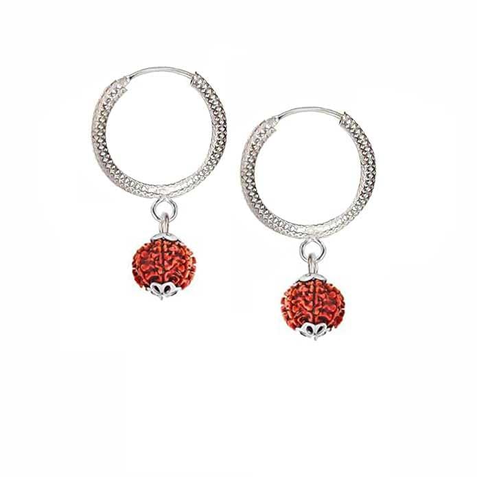 Textured Rudraksha Drop Hoop Earring | Pure 925 Silver Stylish Charm Bali | Round Piercing Ear Ring Set | Huggie Loop Tops | Gift Item Women Girl Kid Men Boy, Size 12mm Small-image-44