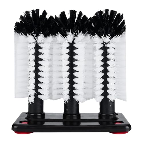 Chabrias Ltd 3 Brush Glass Washer Manual Glass Cleaning Brush for pint glasses, Perfect for Home and Professional use in Bars and Cafe, Black and White