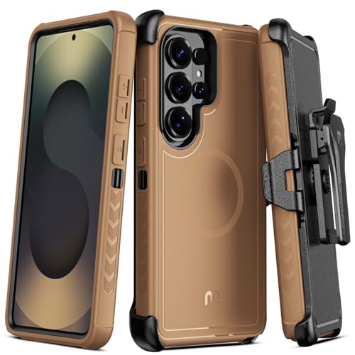 M MYBAT PRO for Samsung Galaxy S26 Ultra Case with Belt Clip Holster,Heavy Duty Protection Magnetic Case for Galaxy S26 Ultra,Anti-Drop,Shockproof Cover,with 360°Rotating Kickstand Brown