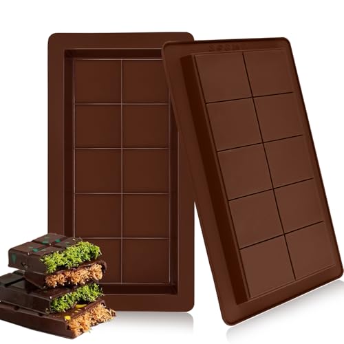 2 Pieces Silicone Chocolate Bar Moulds, Deep Thick Chocolate Bar Moulds Reusable Silicone Candy Mold for Baking DIY, Ice Cube Maker