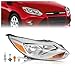 HECASA Headlight Assembly Right Compatible with 2012-2014 Ford Focus 4-Door Halogen Front Headlamp Light w/Bulbs Clear Lens + Chrome Housing Passenger Side Replacement for FO2503298