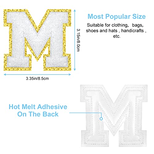 Auauy 2Pcs Glitters Patches Iron On Letters, Chenille Letter Patches 3.1Inches Iron On Letters Patches, Alphabet Applique Patches Decorative Repair Embroidery Patches Sew On For Clothes (M) #TOP3