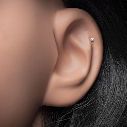 Real 0.02 Ct Diamond Nose Stud 14K White Gold Nose Ring Internally Threaded 8Mm Long Screw Back Hi Color #TOP5