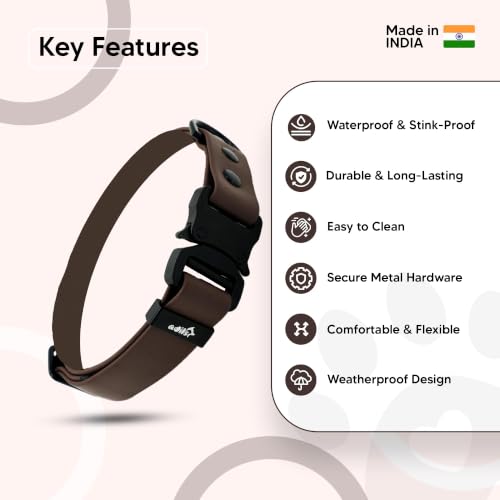 Image of Adil's Biothane Waterproof Dog Collar, Dog Leash & Collar Leash Combo | Heavy Duty TPU Coated Webbing | Adjustable Quick Release Buckle | Odour Resistant (Brown, L-22, Collar only)